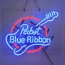 Pabst Blue Ribbon Guitar Neon Sign 19x15 Home Bar Pub Man Cave Room Wall Decor