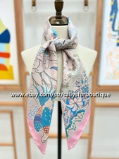 Sallys Boutique 18 Momme Twill Silk Wrap Scarf Flowers Print 2 Face Shawl 35"