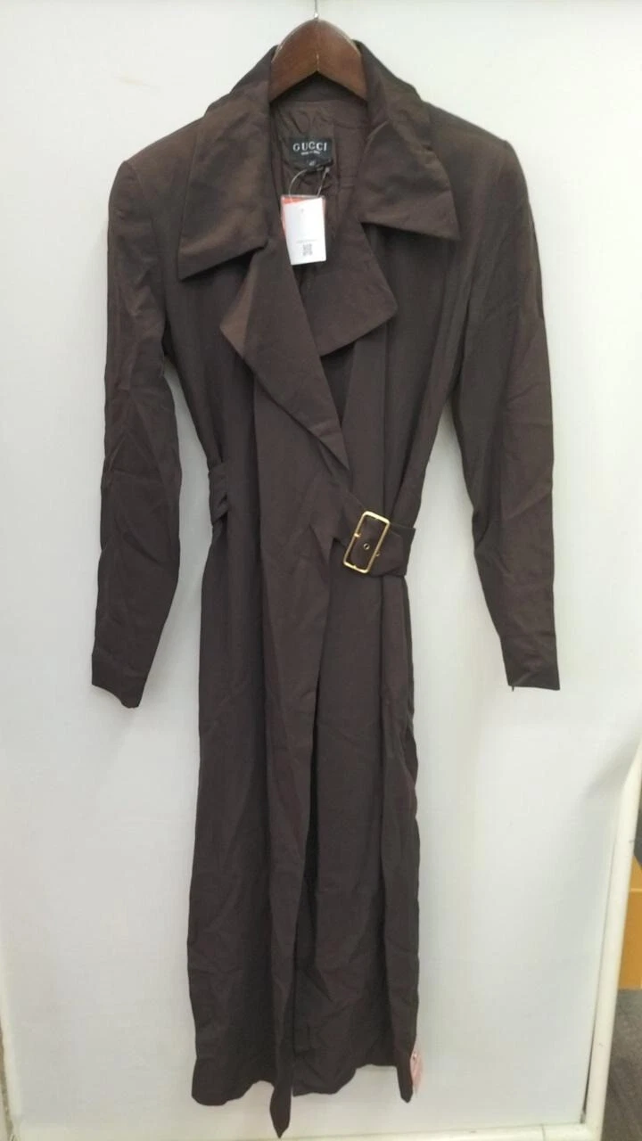 GUCCI Cappotto Lungo Rayon Collo Sartoriale Marrone Taglia 40 Donna Made in Italy Autentico