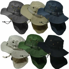 Mens Womens Bucket Boonie Hat Neck Flap Cover Sun Wide Brim Fishing Hiking Cap