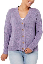 Candace Cameron Bure Marled V-Neck Button-Front Cardigan Velvet