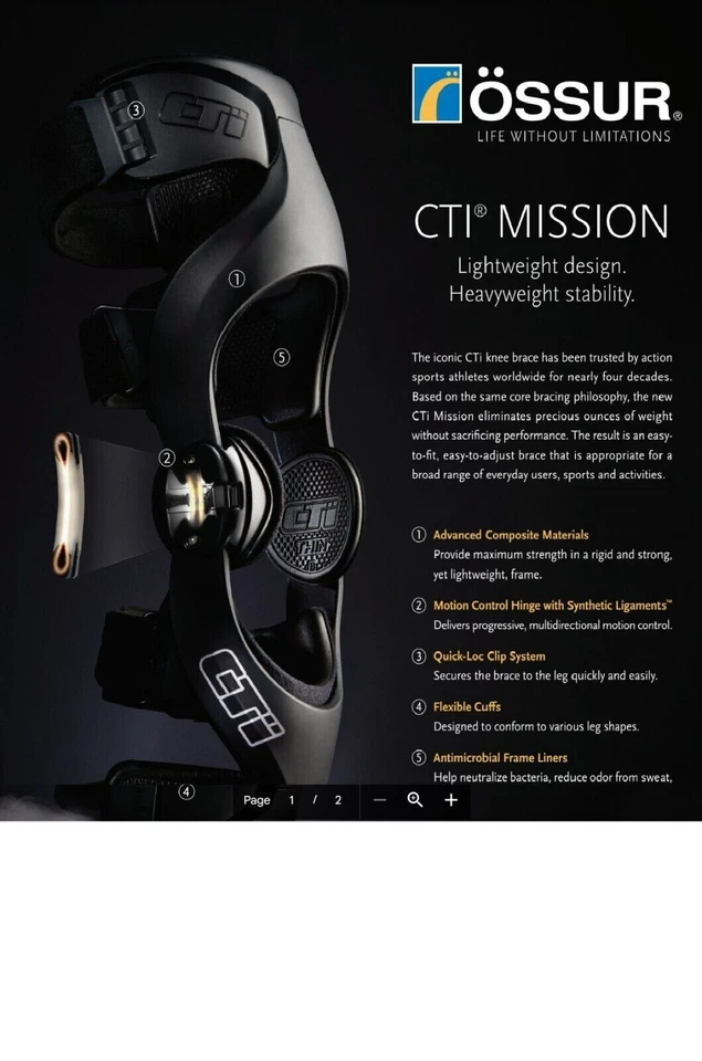 Ossur CTI Mission 护膝适用于 ACL、MCL、LCL、PCL 或组合不稳定 — 第 2/4 张图片