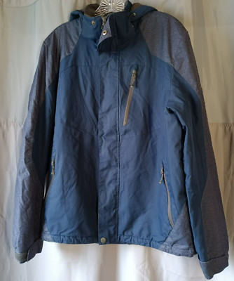 ZeroXposure Mens Blue Gray Coat Jacket Size Large with Hood Quilted Lining Snow