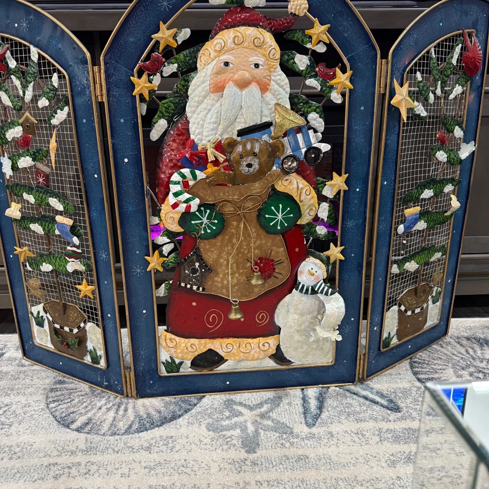 3-Dimensional Metal HOLIDAY SANTA CLAUSE Tri-Fold Fireplace Screen 36”Tall x50” - Image 3 of 4