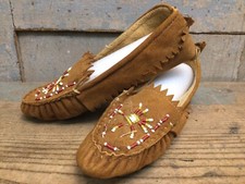 Vintage Native American Child Kids Moccasins 7  Long Handmade Machine Stitched