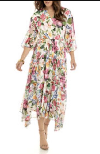 Taylor Womens 3/4 Sleeve Tie Waist Chiffon Dress Size 10