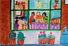 ACEO Original - A Couple Dinner at Restaurant - Watercolor 2.5 x 3.5 Signed