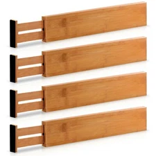 Expandable Bamboo Kitchen Drawer Dividers Organizers Adjustable Set of 4, 17-22"