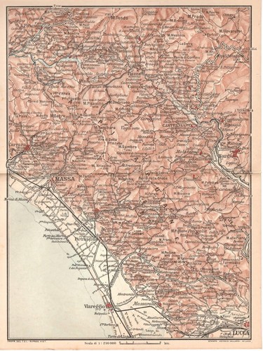 Carta geografica antica ALPI APUANE GARFAGNANA Lucca 1916 Antique map