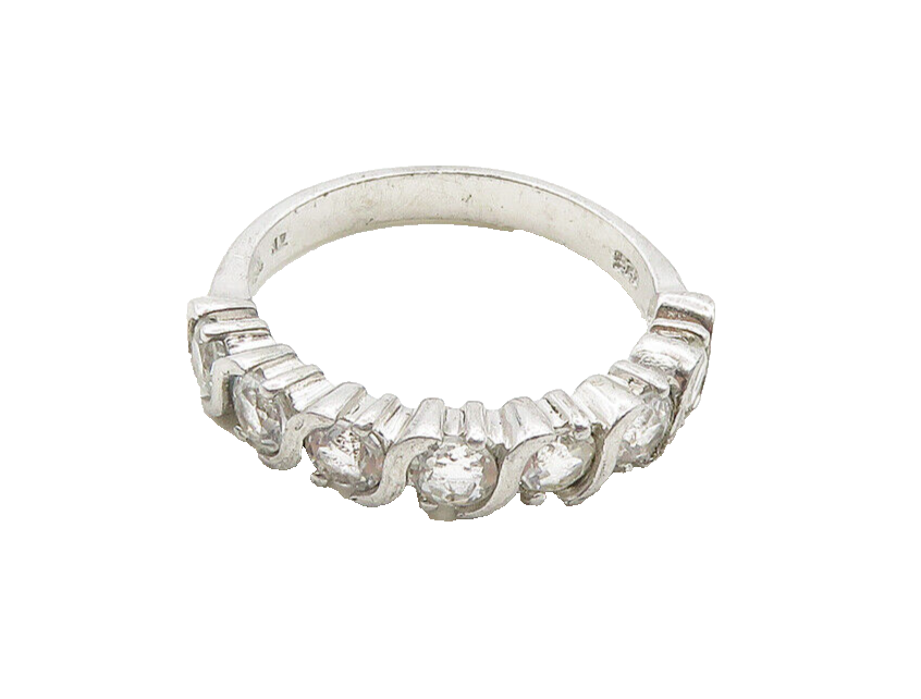 925 Sterling Silver Vintage Prong Set Topaz Swirl Band Ring Sz 8