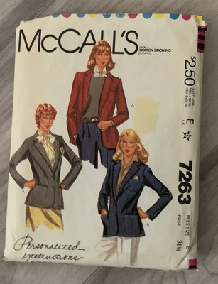 McCalls Sewing Pattern 7263 Misses Jacket Blazer Lined Buttoned Fitted Sz 8 Vtg