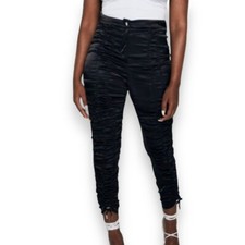 Black Satin Front Runched Pants