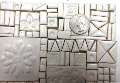 190+ White Speckle Mosaic Tiles, Handmade Mixed Size Ceramic Art Craft Tiles, - Picture 4 of 6