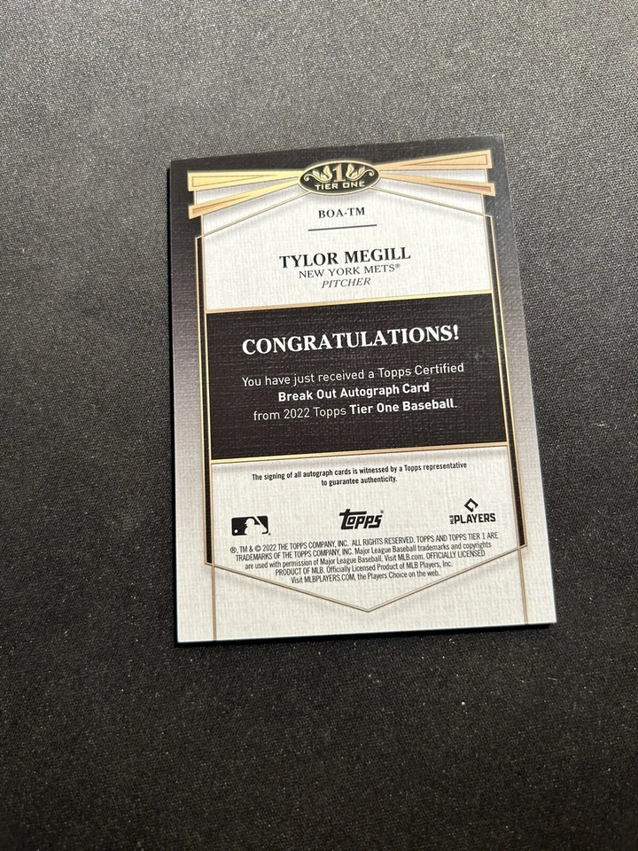 2022 Topps Tier One 1 #BOA-TM Tylor Megill /299 Break Out Autograph Auto Rookies - Image 2 of 2