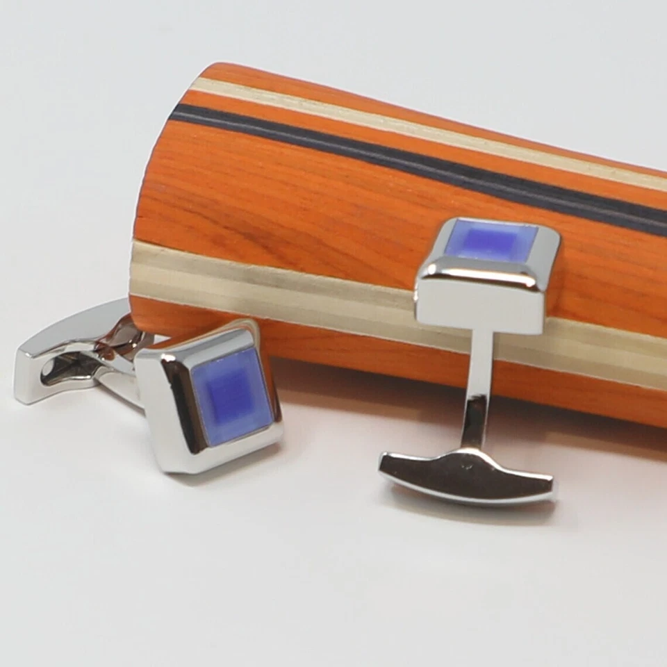 Abotoaduras de prata esterlina 925 com pedra preciosa olho de gato azul para presente especial masculino - Imagem 4 de 4