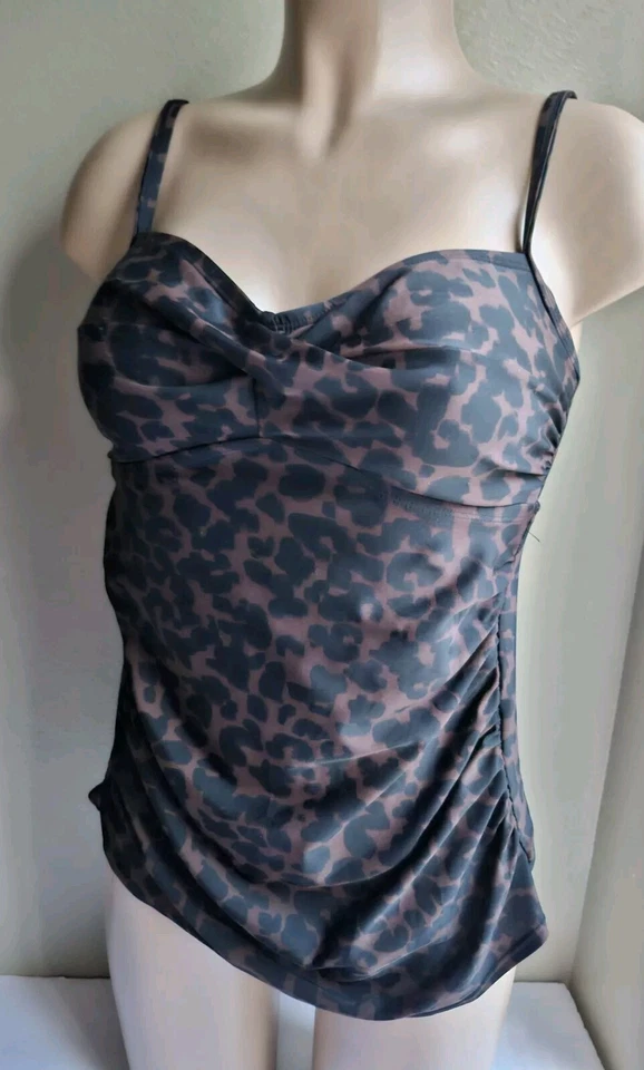 Merona Leopard Print Tankini Top Medium Brown Black - Image 3 of 4