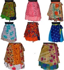 Wholesale Lot 10pc Indian Vintage Silk Sari Magic Wrap Around Frill Skirt Dress