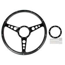 CJ Classics Steering Wheel 15” 9-Bolt Black Forest with Black 3-Hole Spokes.