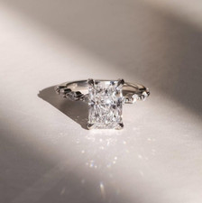 4 CT Radiant Cut Moissanite Side Stone Art Deco Pave Engagement Ring 925 Silver