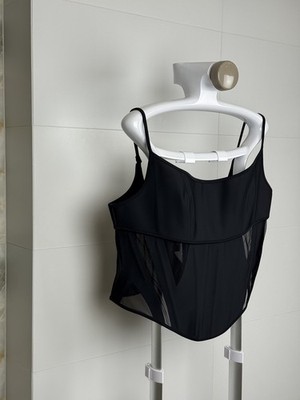 Mugler x H&M Mesh Paneled mini Corset Top zip woman size XL