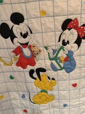 Vintage Disney Baby Mickey Mouse Minnie Pluto Crib Blanket Comforter