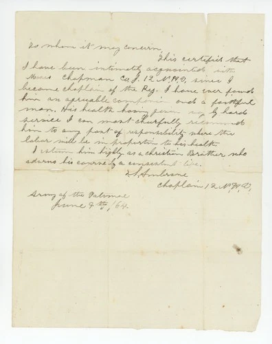 Thomas L. Ambrose – Civil War Chaplain Letter 1864 12th NH Vol. Inf.