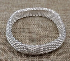 Tiffany & Co. Somerset 925 Sterling Silver Mesh Bangle Bracelet 7.5" 15mm 58.6g