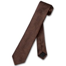 Vesuvio Napoli Narrow NeckTie Solid CHOCOLATE BROWN Paisley 2.5" Skinny Neck