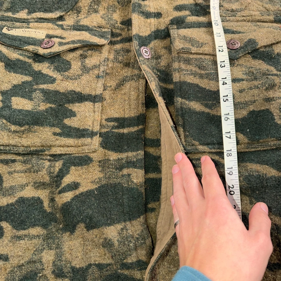 Chaqueta Columbia Gallatin Range Mezcla Lana Equipador Marrón Camuflaje M Faltan Botones Foto 3 de 4