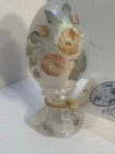 FENTON SIGNED OPALECENT WHITE ROSE ART GLASS EGG SIGNED L. FLUMRIY