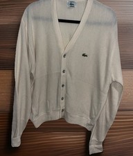 Vintage Lacoste Izod Men's M Ivory Cardigan Acrylic Long Sleeve Button Down READ
