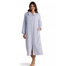 Miss Elaine M Collared Long Robe Soft Light Blue Zipper Front NEW NWT