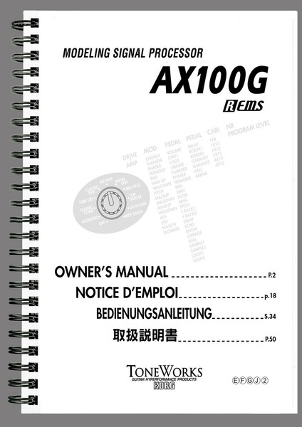 Korg AX100G Owner´s manual -70 Pages - Printed Manual with Protective Covers