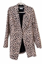 Women  s Leopard Print Longline Blazer Jacket Size M Neutral Animal Print