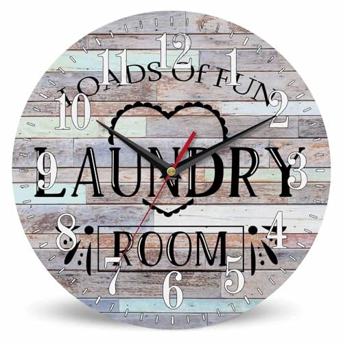 Wall Clock Colored Wooden Boards Simple 10 Inch Silent 10 inch Laundry Room