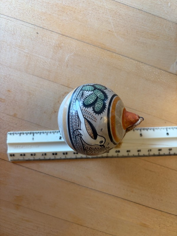 Hand Painted Mexican Folk Art Terra Cotta Pottery Ornament signed 2”