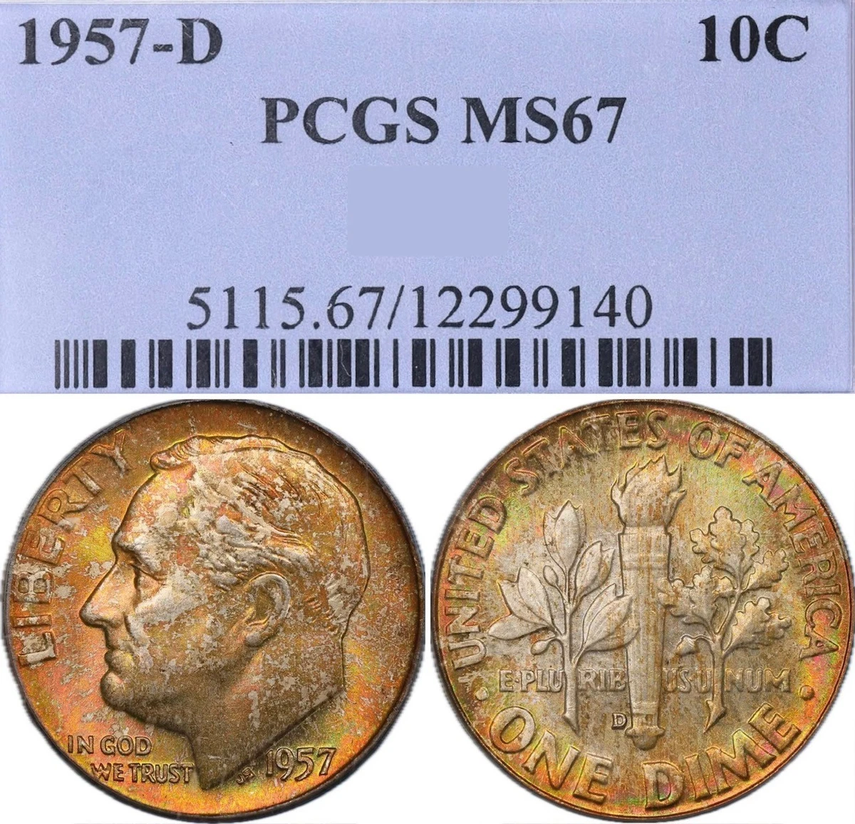 MS 67 Graded 1957 Roosevelt Dimes (1946-Now) for sale | eBay