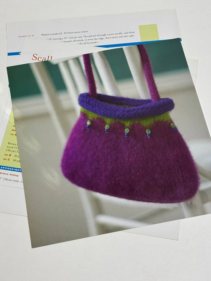 Scallops and Beads Bag Knitting Pattern Felted Purse Pages from Book - Image 3 of 3
