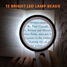 30X Jumbo Handheld Magnifying Glass w/ 12 Bright LED Light Illuminated Magnifier