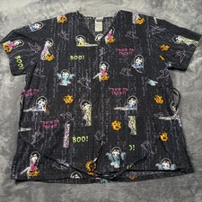 Vintage 2008 Betty Boop Scrub Top Womens Large Black Trick Treat Boo Halloween