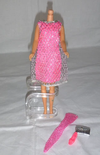 Vtg 1968-69 Mattel Francie Outfit Silver Cage #1208 Dress ONE Stocking & Shoe