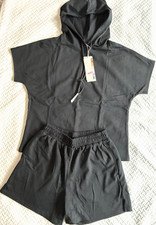 NWT Size Small 2 Piece Lounge Sweatsuit Short Sleeve Drawstring Hoodies