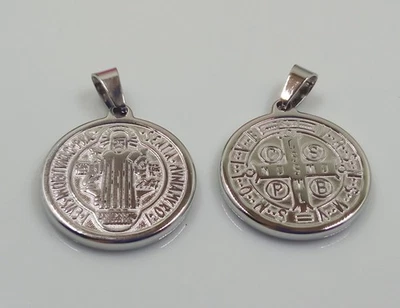 1pz ciondolo medaglia di San Benedetto in acciaio inox 24x22mm bigiotteria
