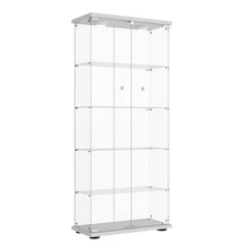 5 Shelves Display Cabinet, Tempered Glass Curio Showcase with LED Light & Lock