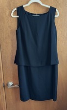 Vintage Sleeveless Dress Black 10 Petite Peplum Knee Length Back Zip 90s Y2K