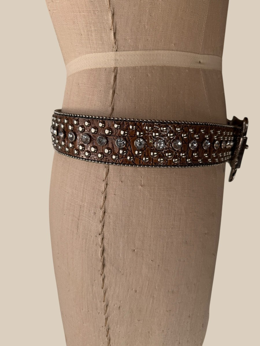 Guess Brown Crocodile Embossed Belt with Studs and 