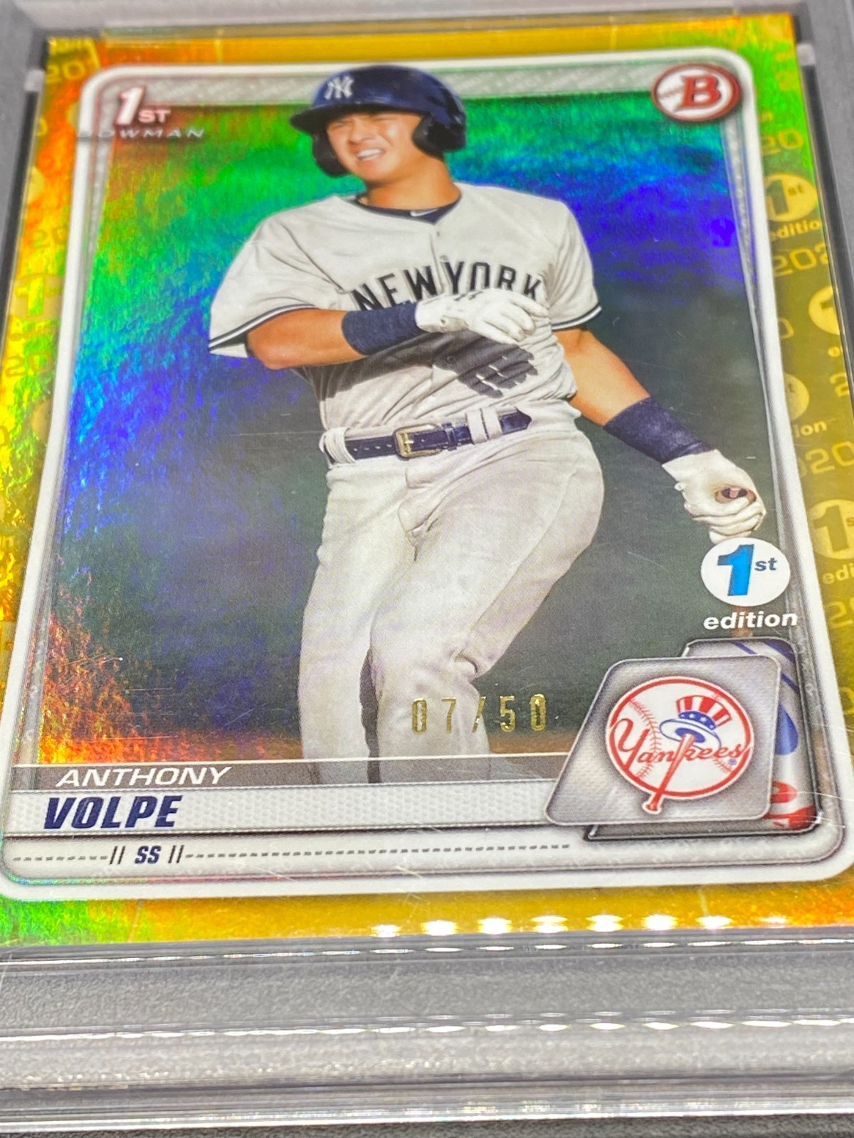 2020 Bowman 1st Edition Anthony Volpe Gold Foil RC #'d/50 #BFE-139 PSA NM-MT 8 view 4