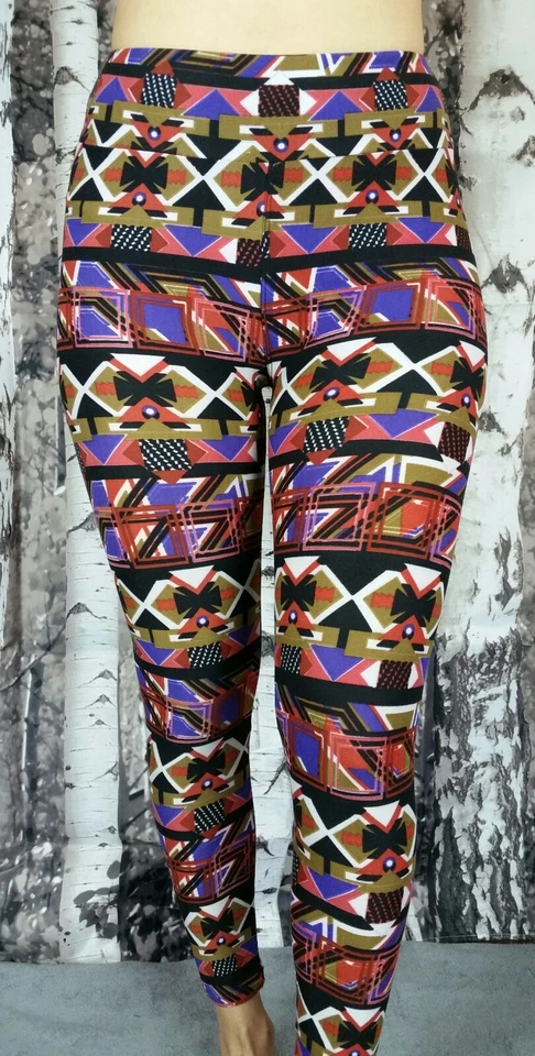 SOFT LuLaRoe Leggings RED BLACK Tribal Aztec Geometric Warrior Print Onesize  - Image 4 of 4