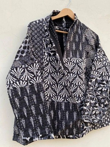 Indian kantha quilted kimono women wear vintage coat festival fashion hand made - Picture 6 of 6