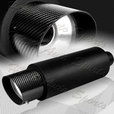 4" N1 Carbon Fiber Slant Tip Black Stainless Weld-On Exhaust Muffler 2.5" Inlet